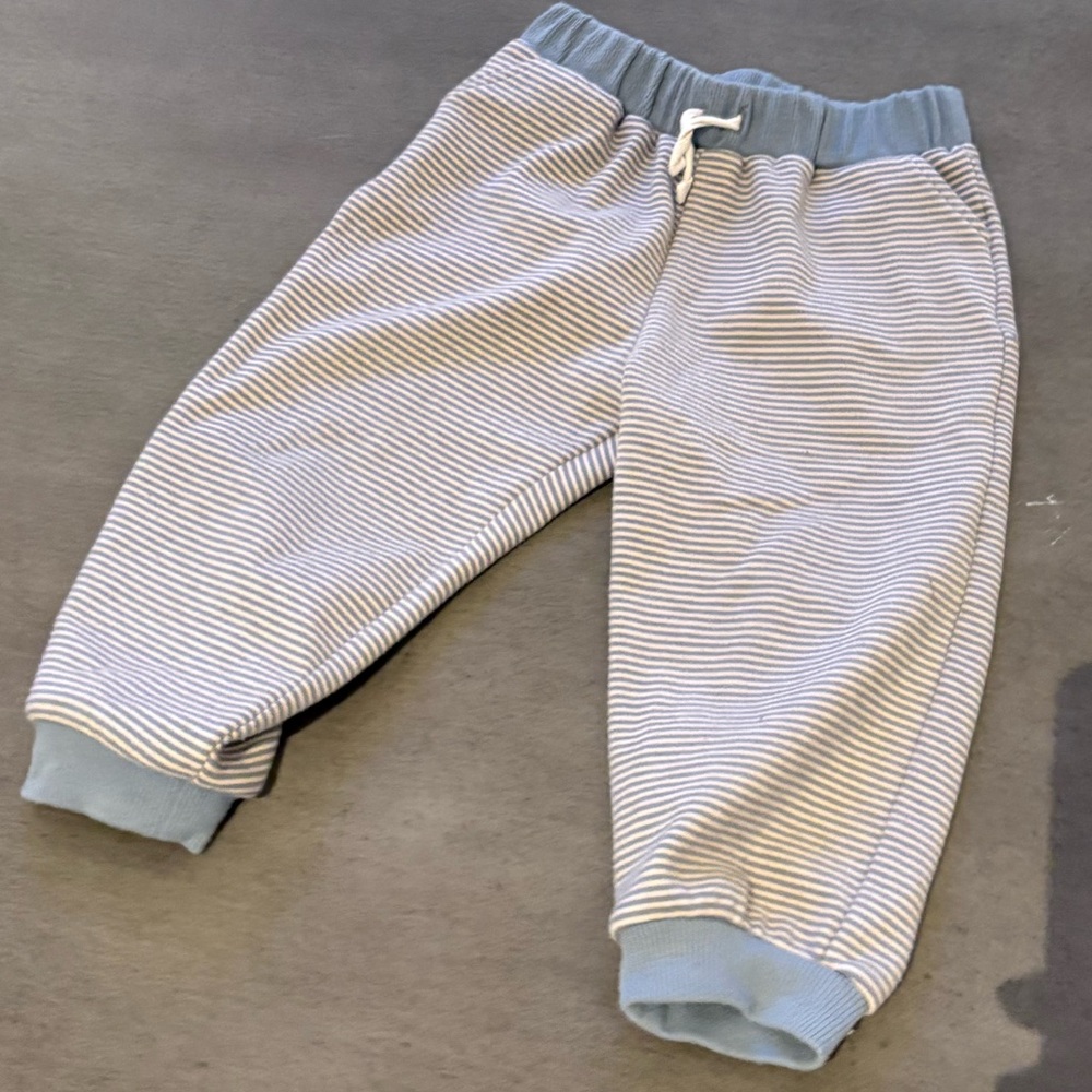 Maison Me Baby Blue cream Striped baby boy Soft casual barrel baggy Pants 18-24